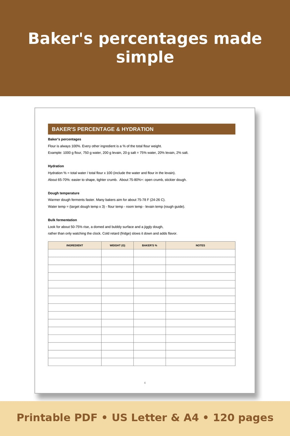 Sourdough and Fermentation Log Book – printable PDF preview 4