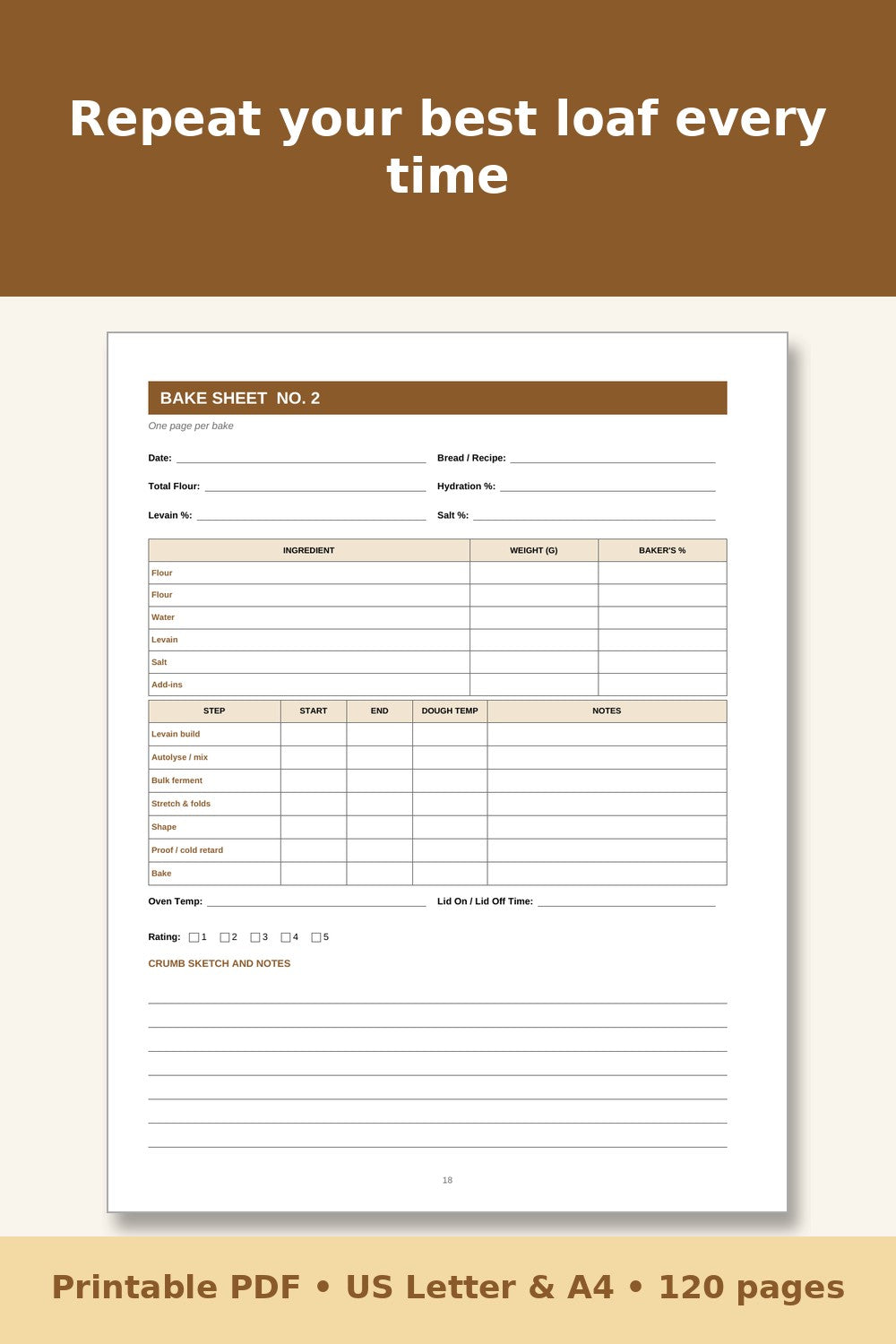 Sourdough and Fermentation Log Book – printable PDF preview 5