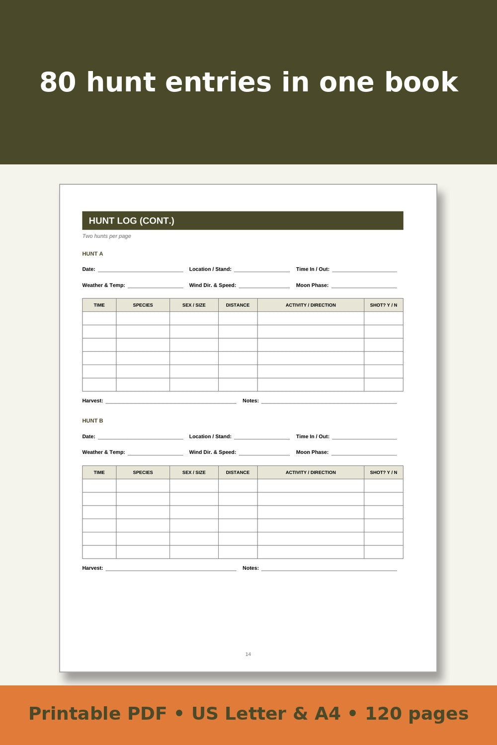 Hunting Log Book and Game Harvest Record – printable PDF preview 3