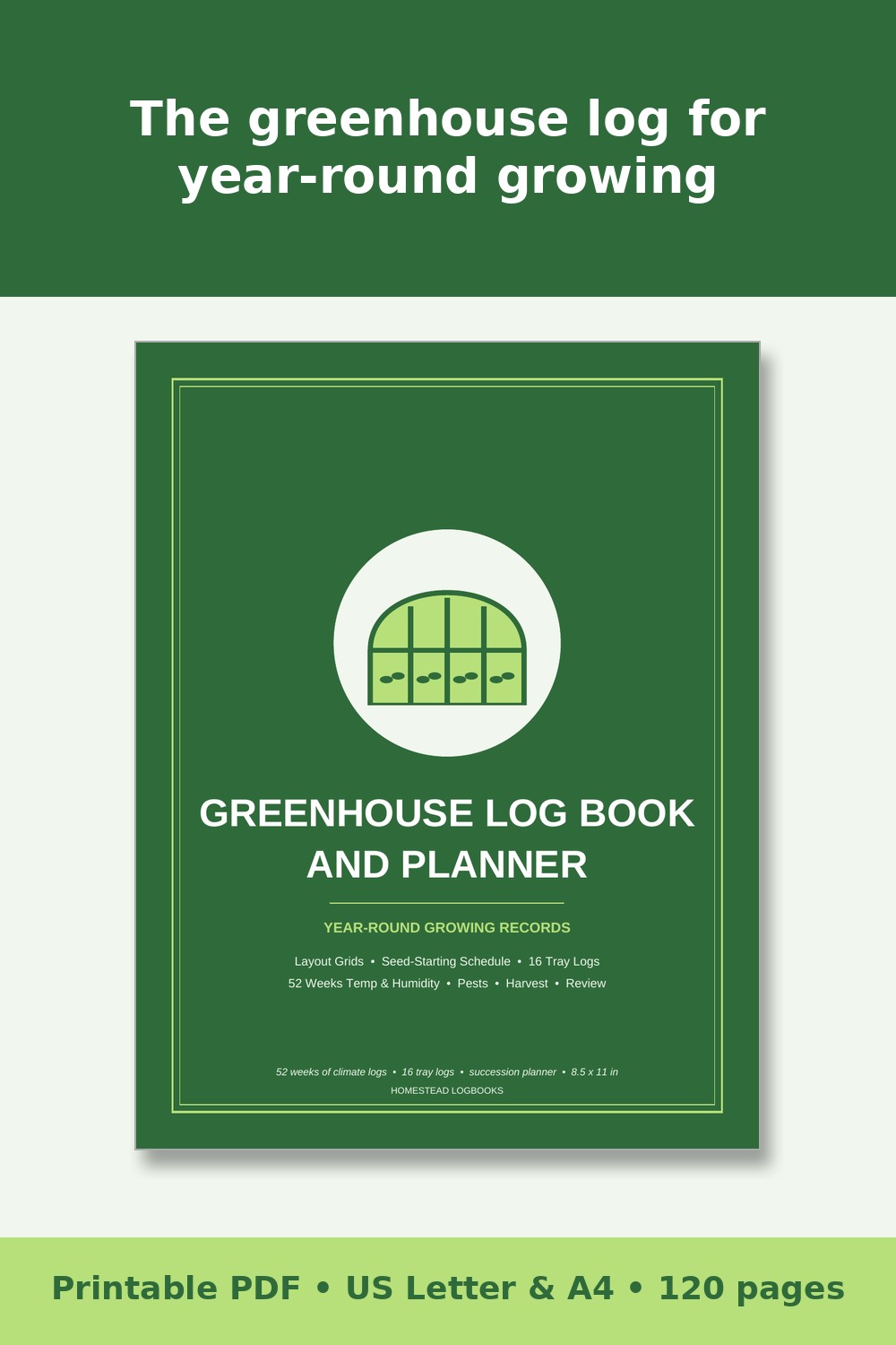 Greenhouse Log Book and Planner – printable PDF preview 1