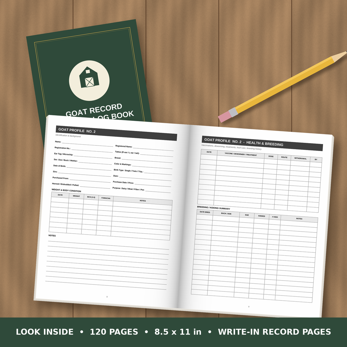 Goat Record Keeping Log Book – inside pages spread