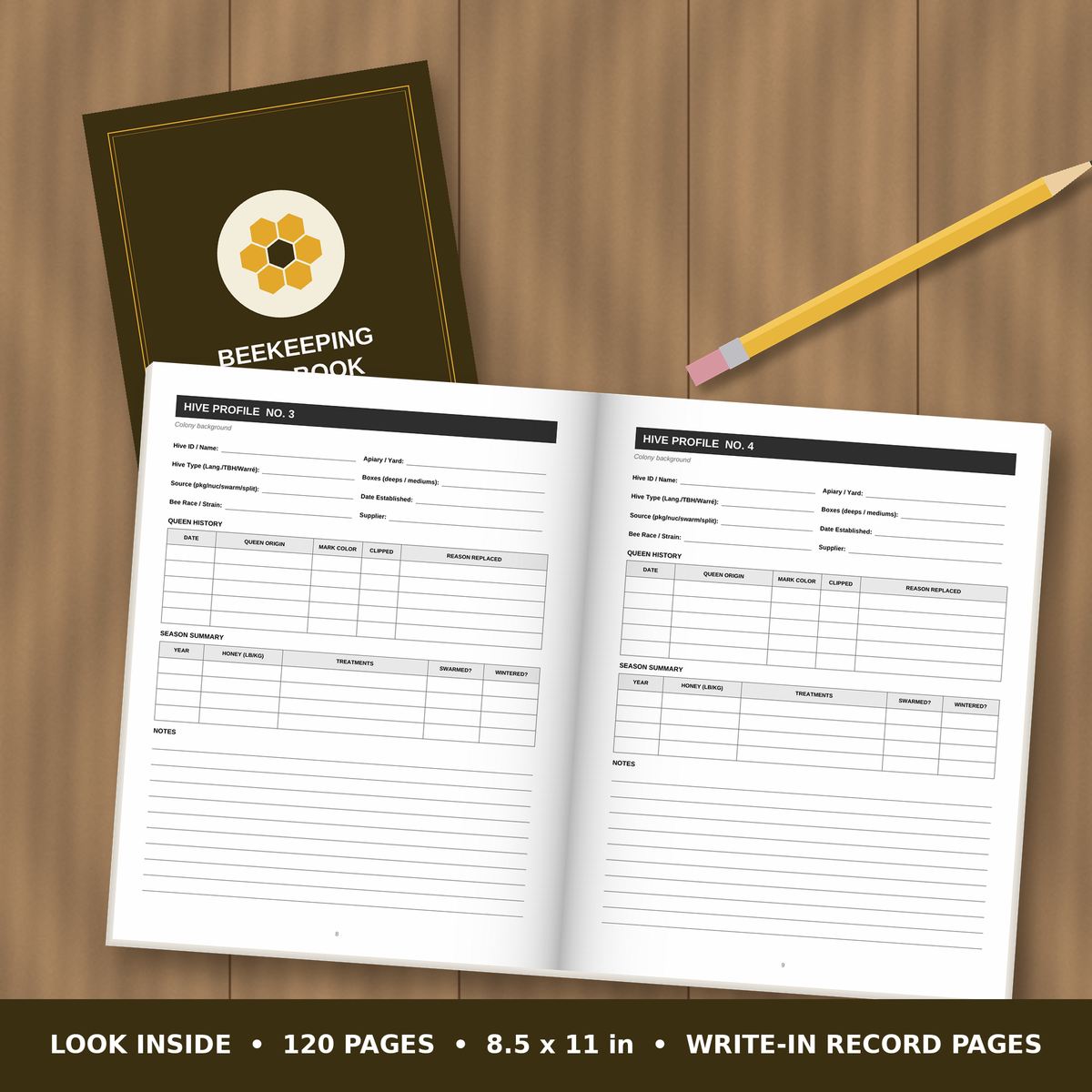 Beekeeping Log Book – inside pages spread