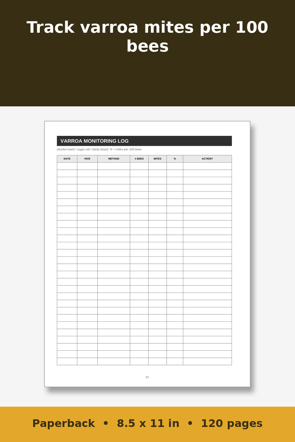 Beekeeping Log Book – inside page
