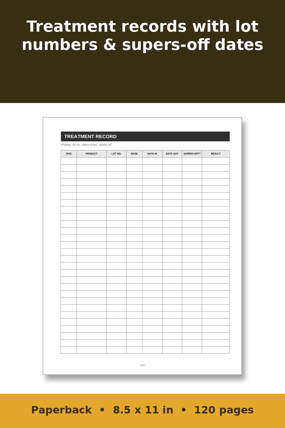 Beekeeping Log Book – inside page