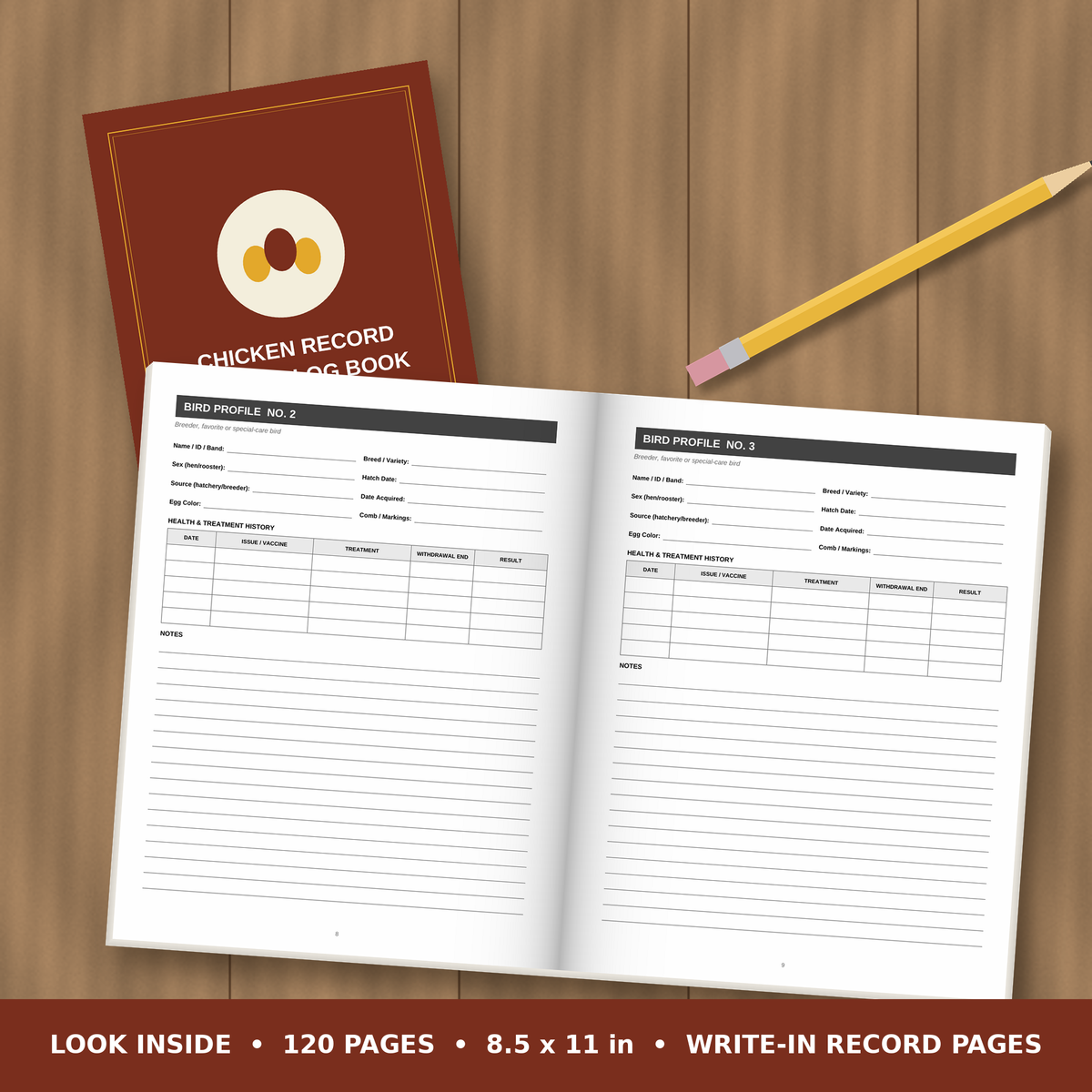 Chicken Record Keeping Log Book – inside pages spread