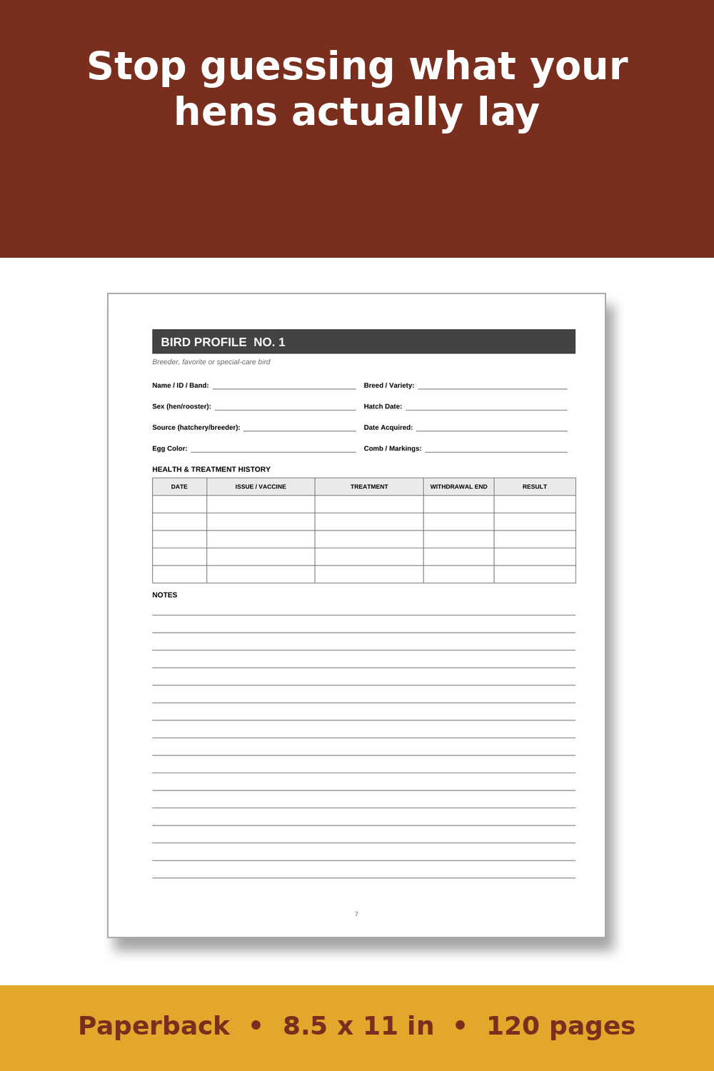 Chicken Record Keeping Log Book – inside page