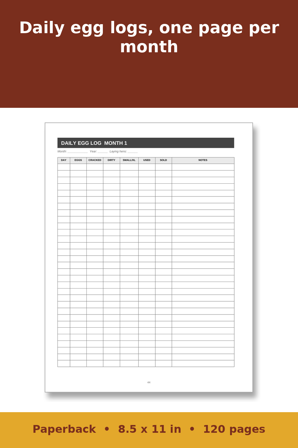 Chicken Record Keeping Log Book – inside page