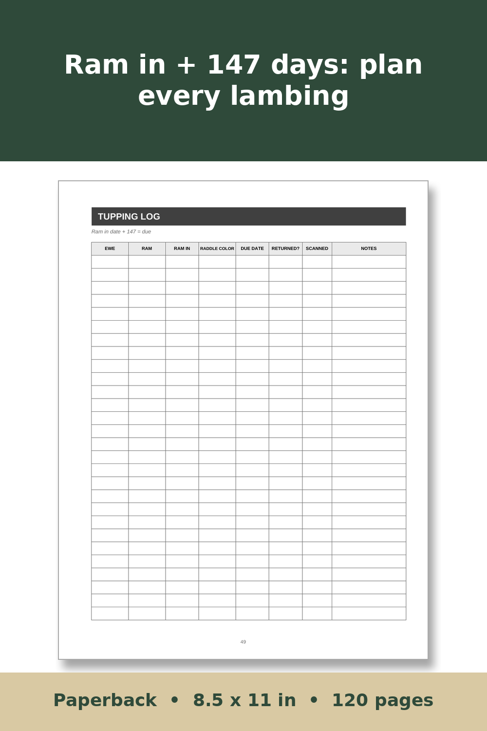 Sheep Record Keeping Log Book – inside page