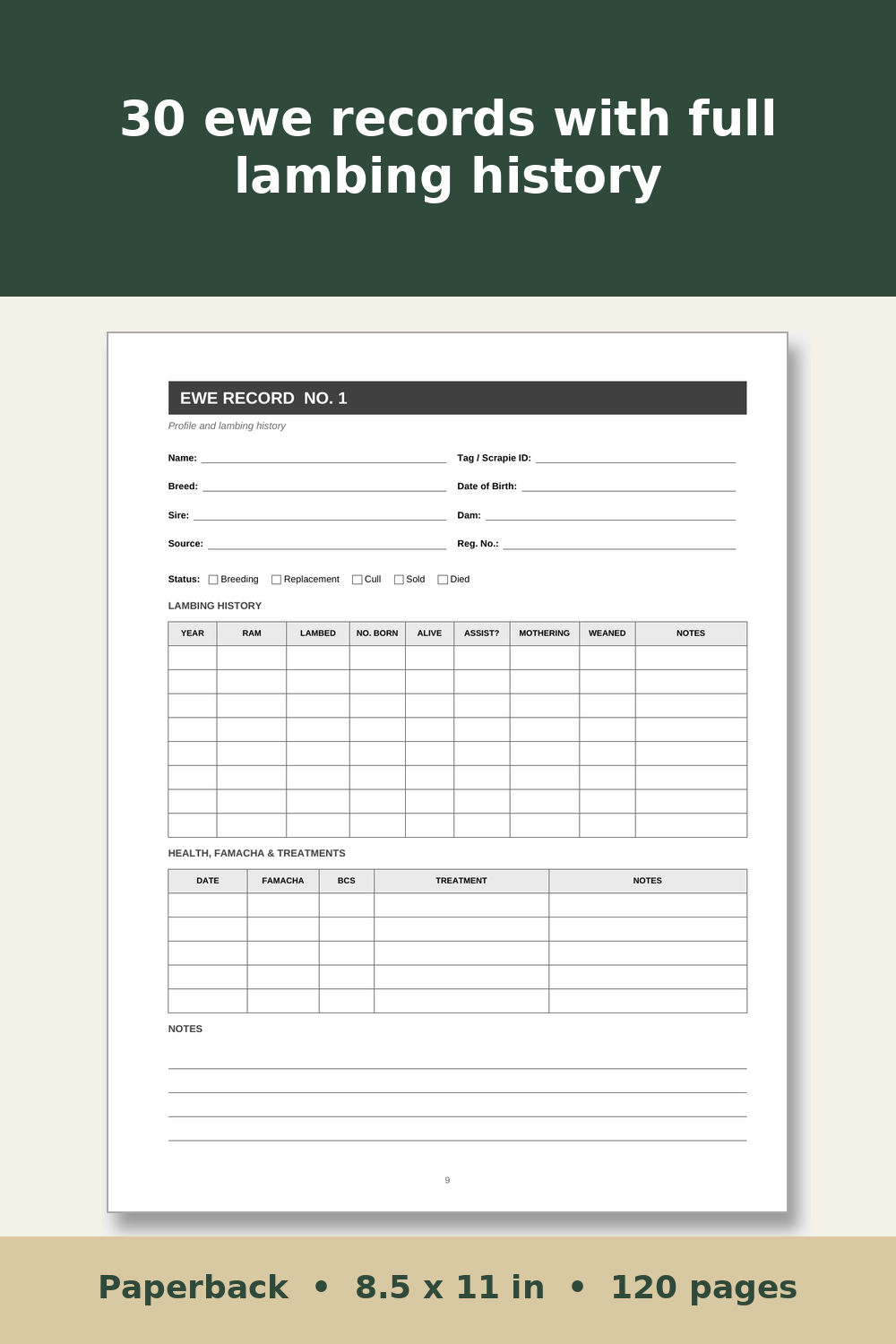 Sheep Record Keeping Log Book – inside page