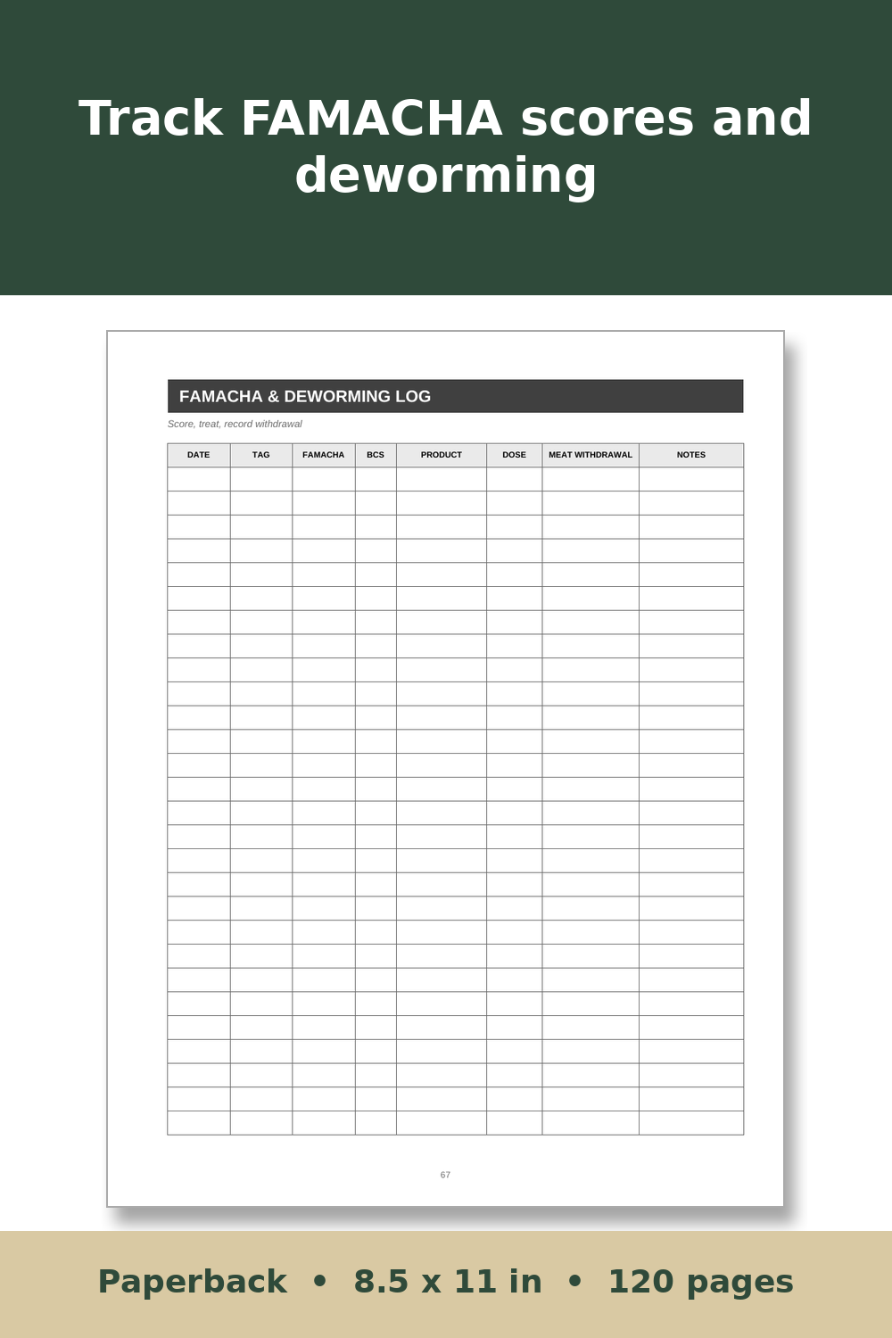 Sheep Record Keeping Log Book – inside page