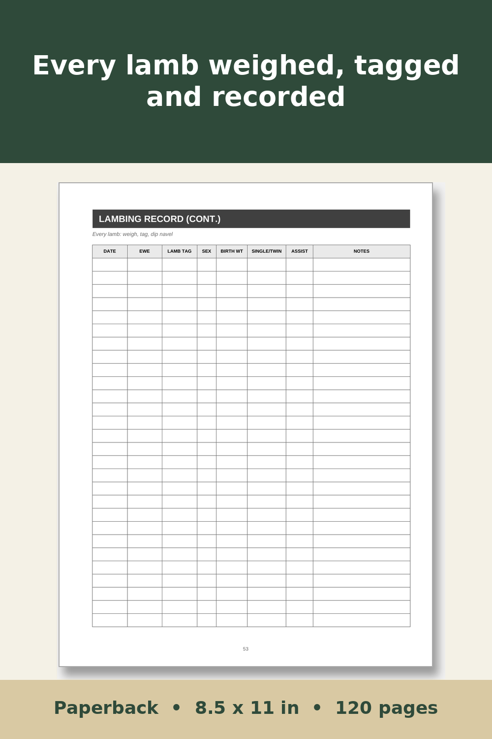 Sheep Record Keeping Log Book – inside page