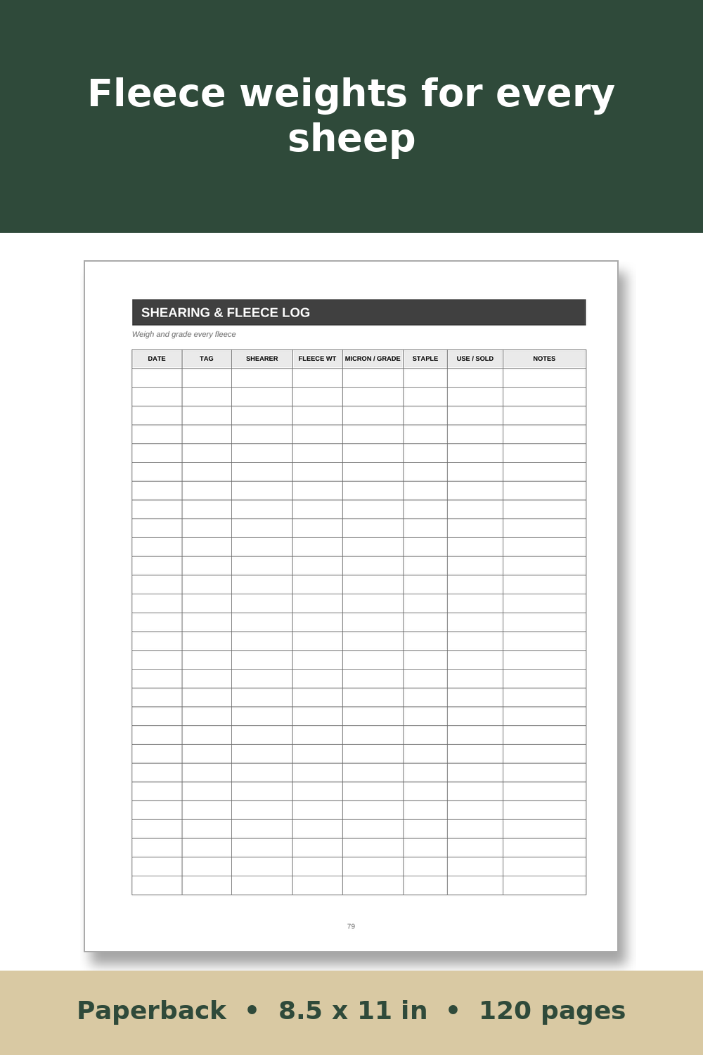 Sheep Record Keeping Log Book – inside page