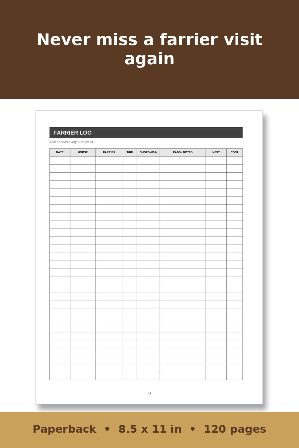 Horse Care Record Book – inside page