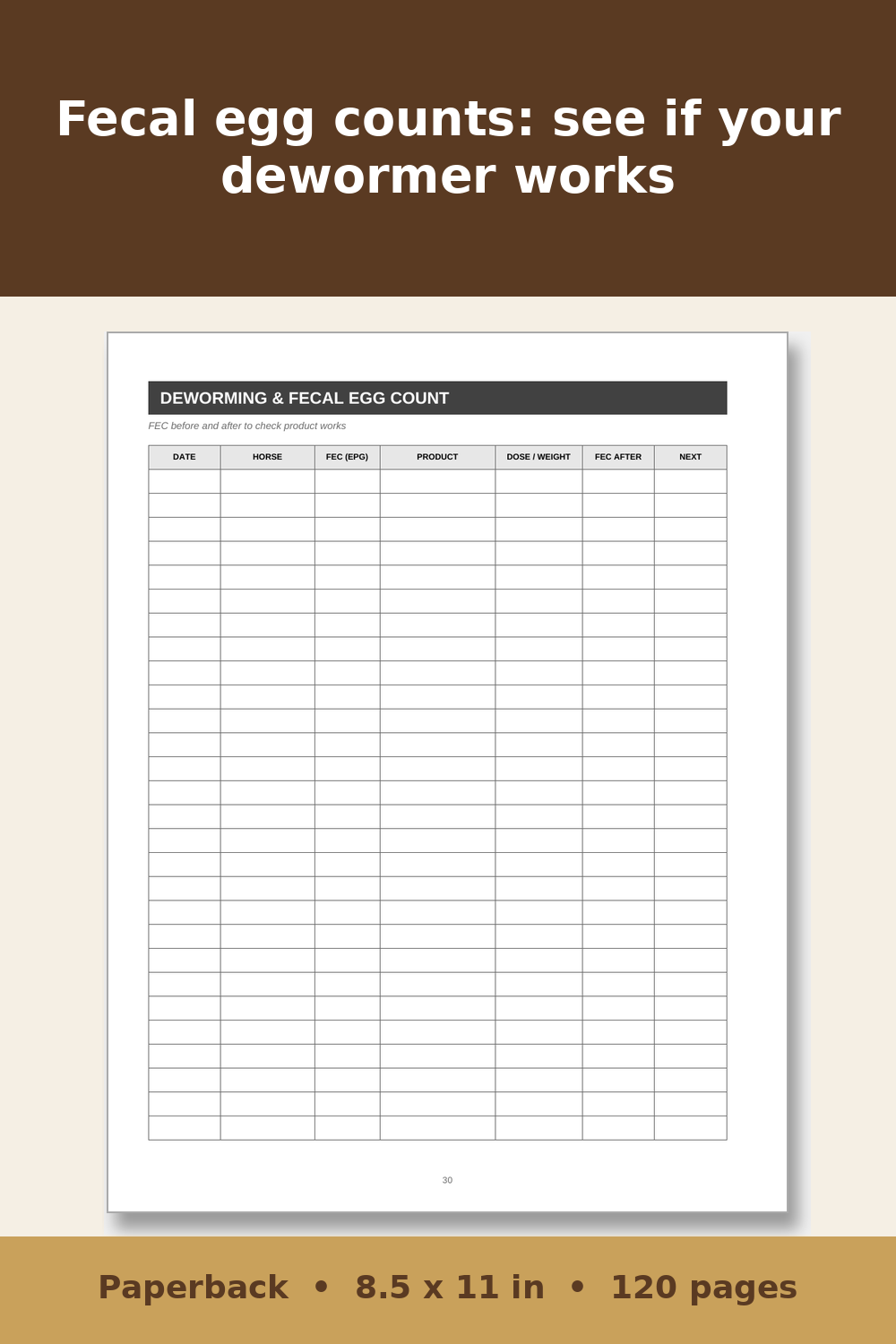 Horse Care Record Book – inside page