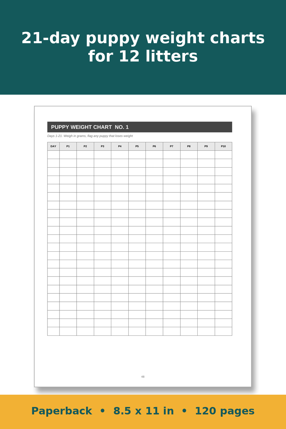 Dog Breeding & Whelping Record Book – inside page