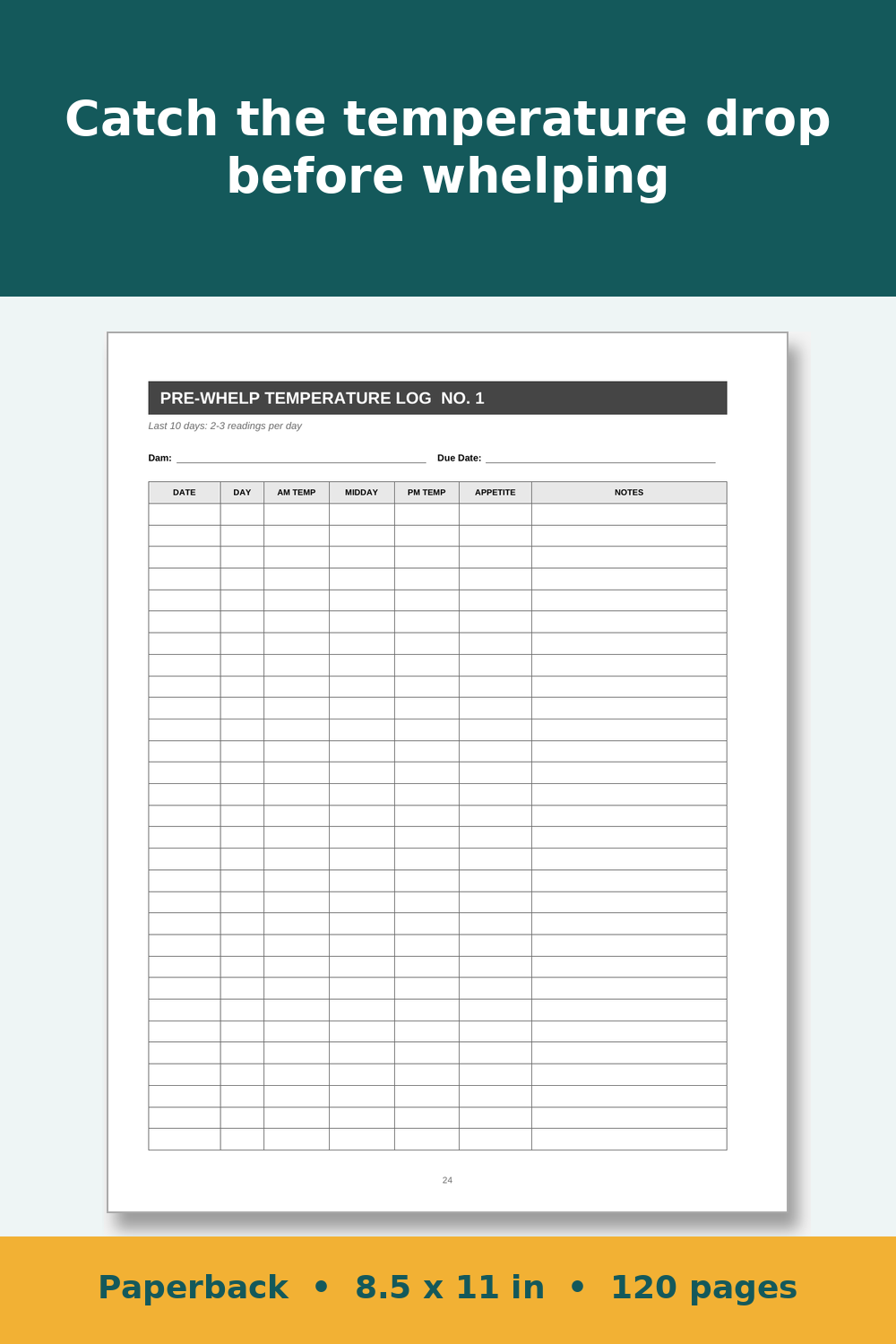 Dog Breeding & Whelping Record Book – inside page