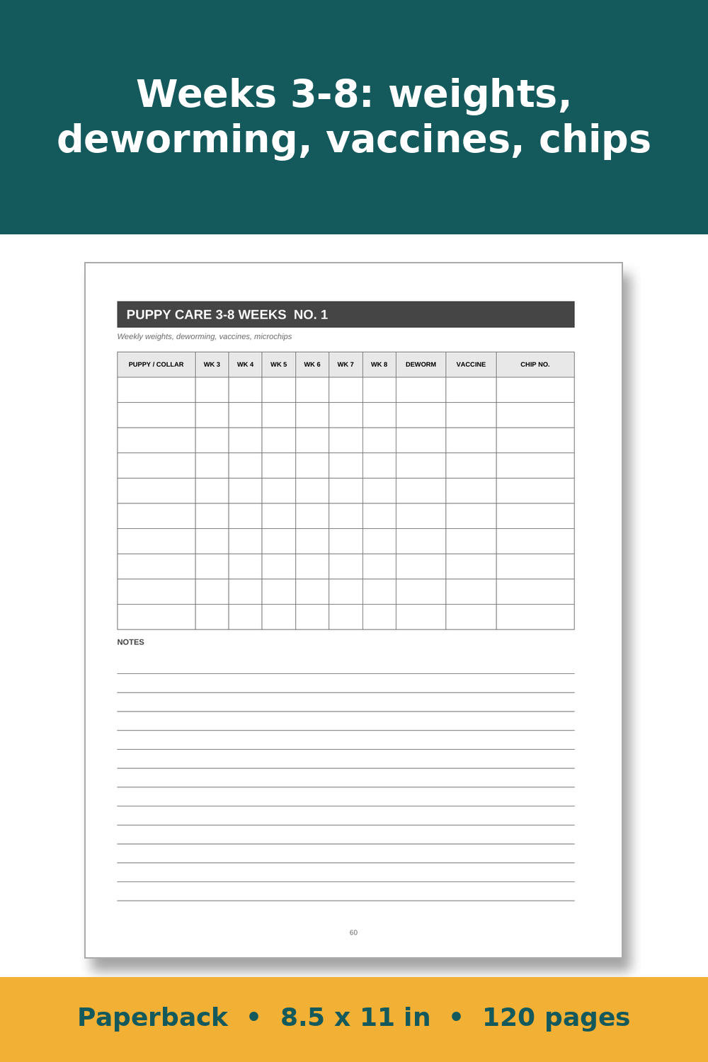 Dog Breeding & Whelping Record Book – inside page