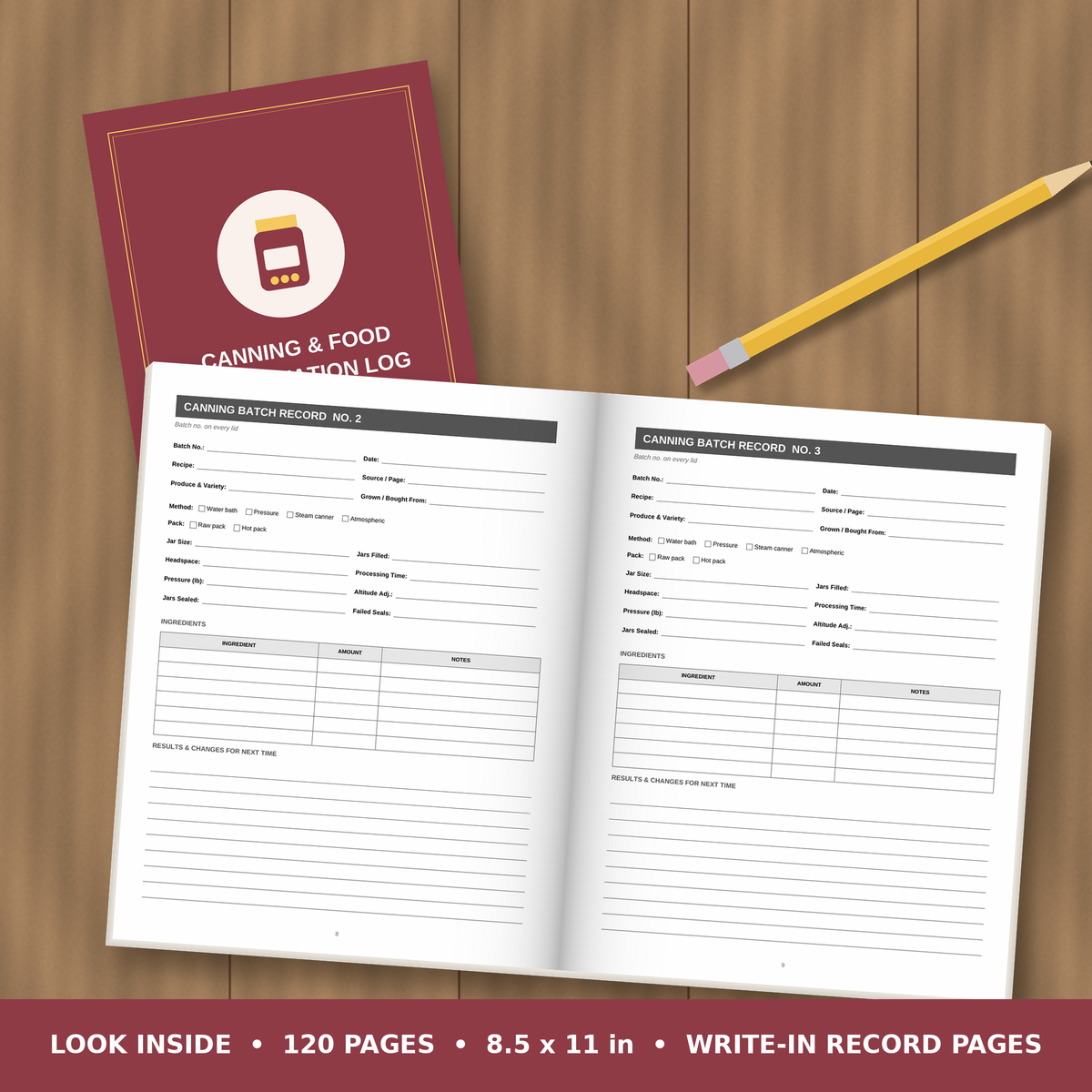 Canning and Food Preservation Log Book – inside pages spread