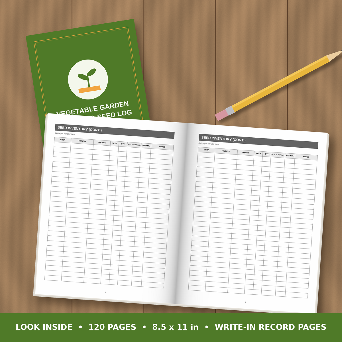 Vegetable Garden Planner and Seed Log – inside pages spread