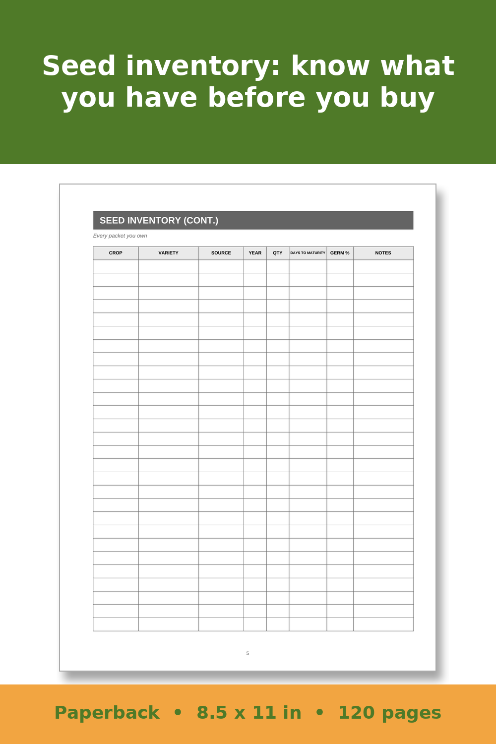 Vegetable Garden Planner and Seed Log – inside page