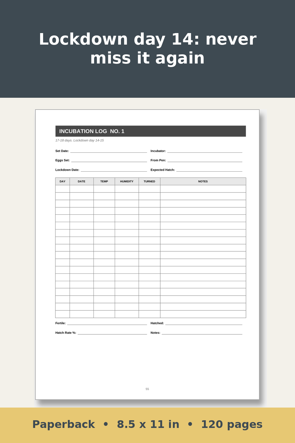 Quail Record Keeping Log Book – inside page