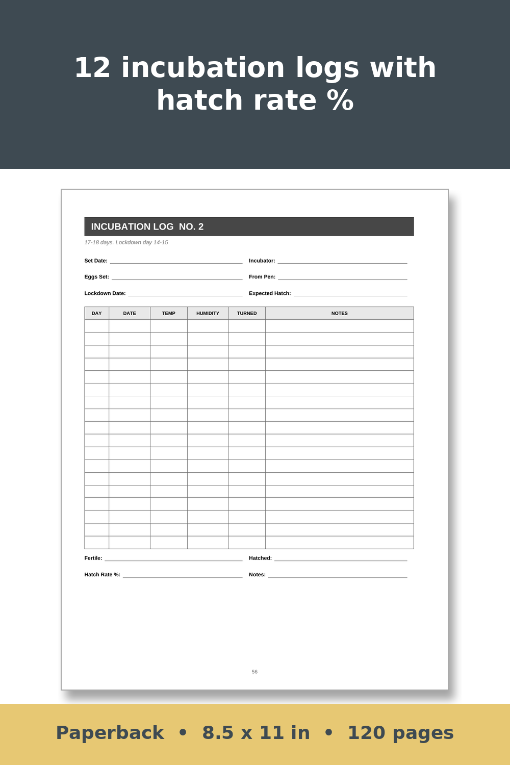 Quail Record Keeping Log Book – inside page