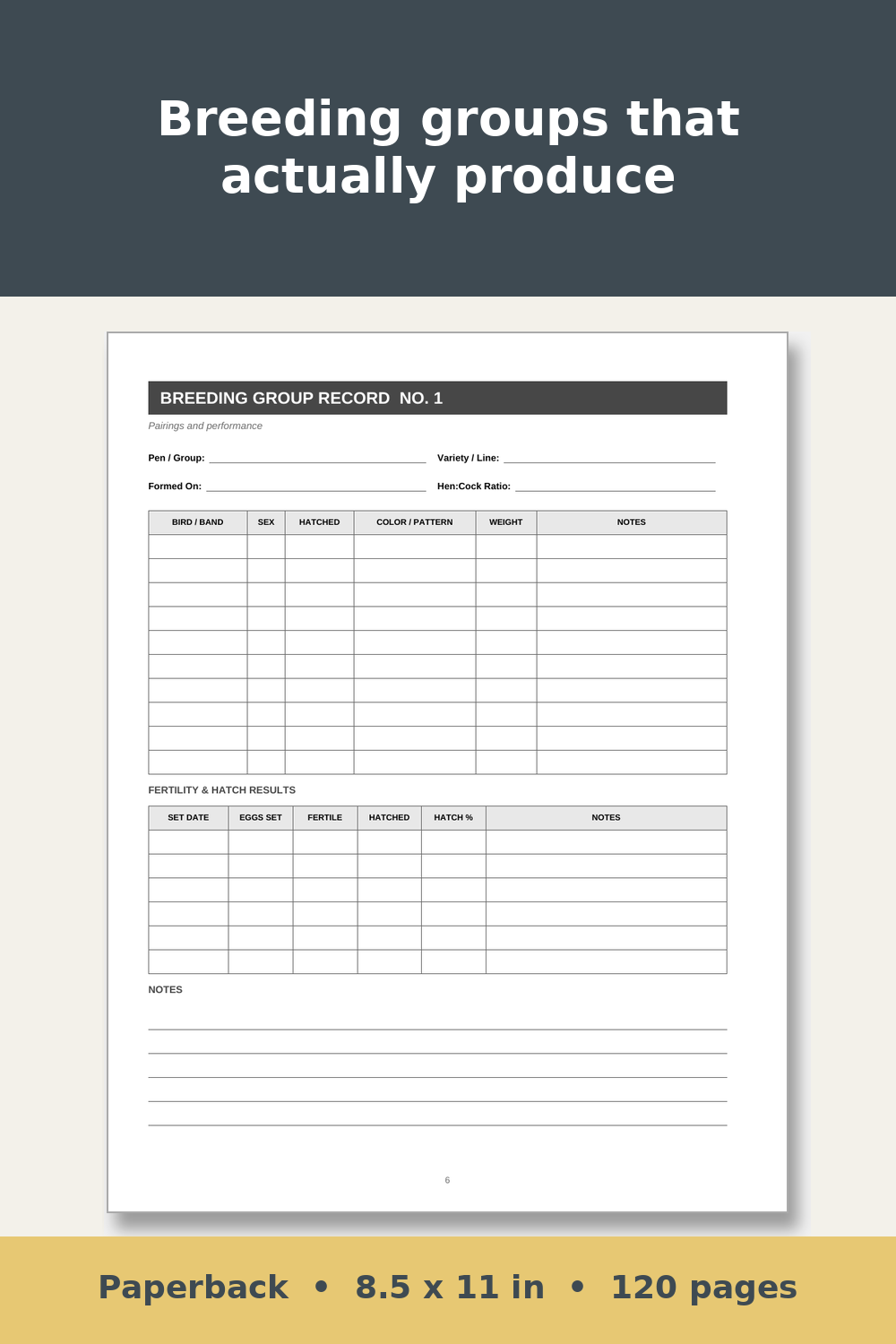 Quail Record Keeping Log Book – inside page