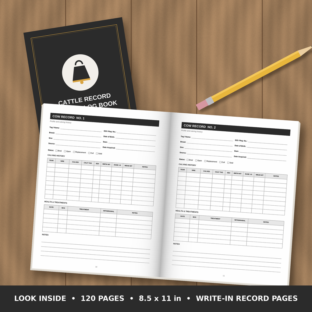Cattle Record Keeping Log Book – inside pages spread
