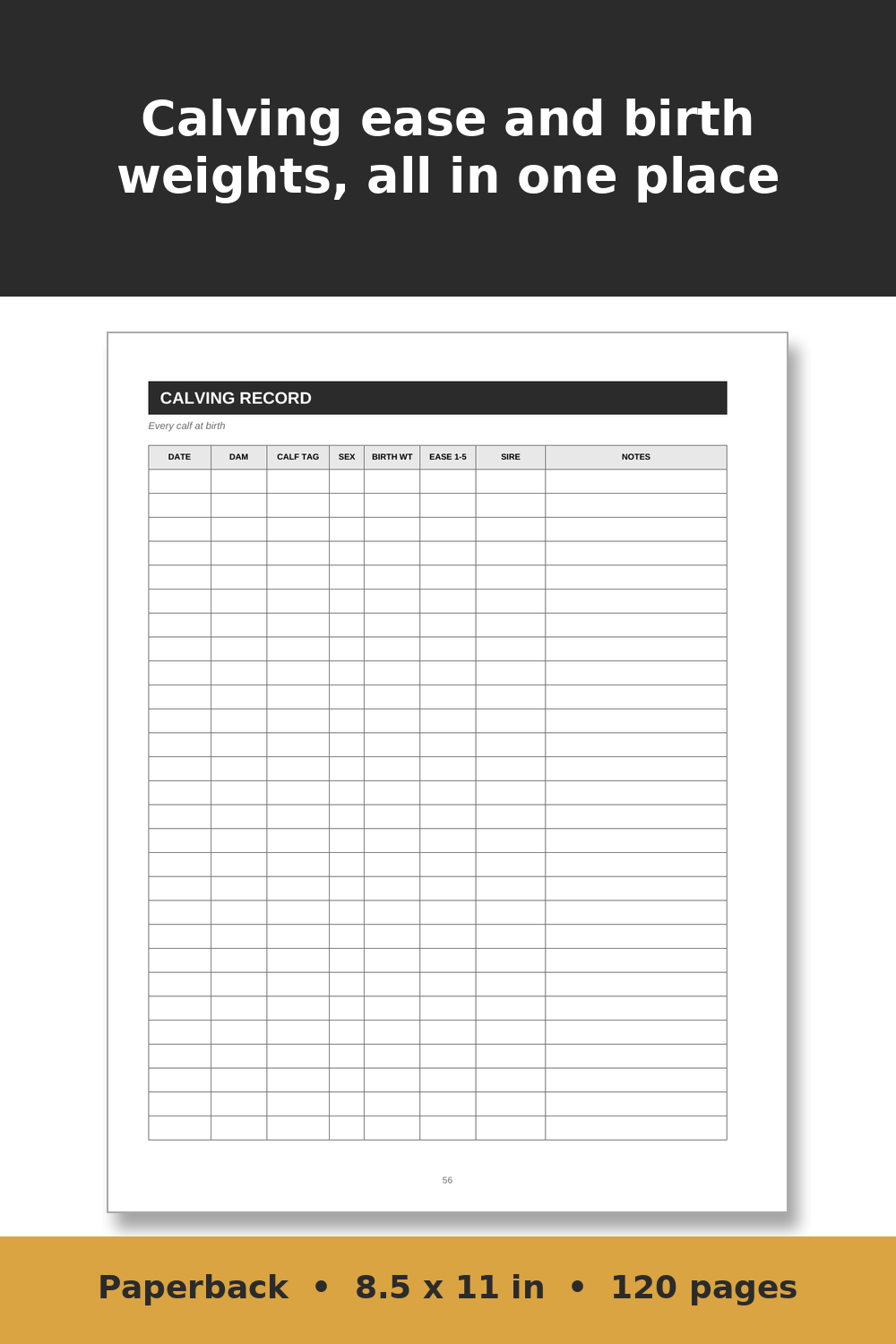 Cattle Record Keeping Log Book – inside page