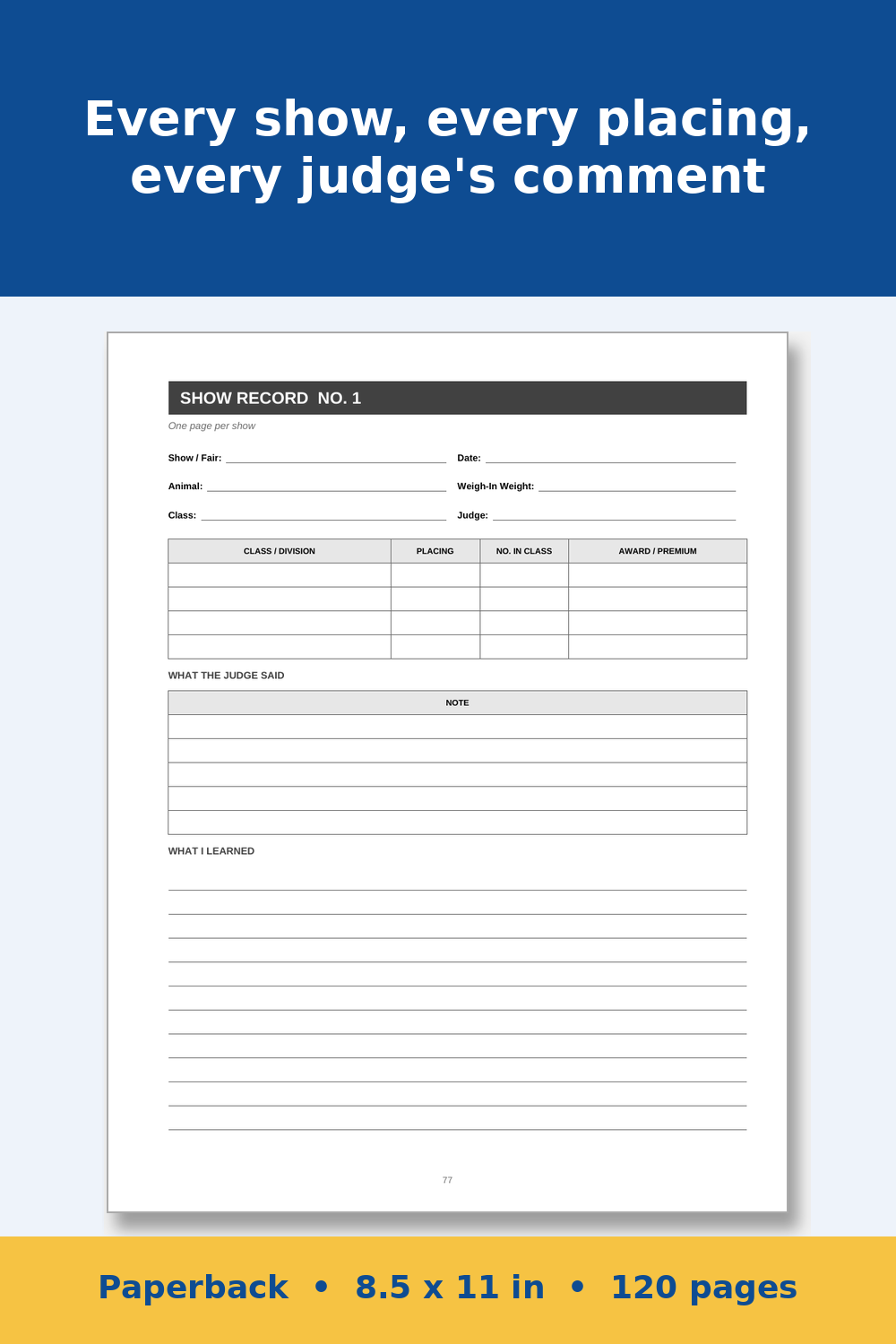 Livestock Show Project Record Book – inside page