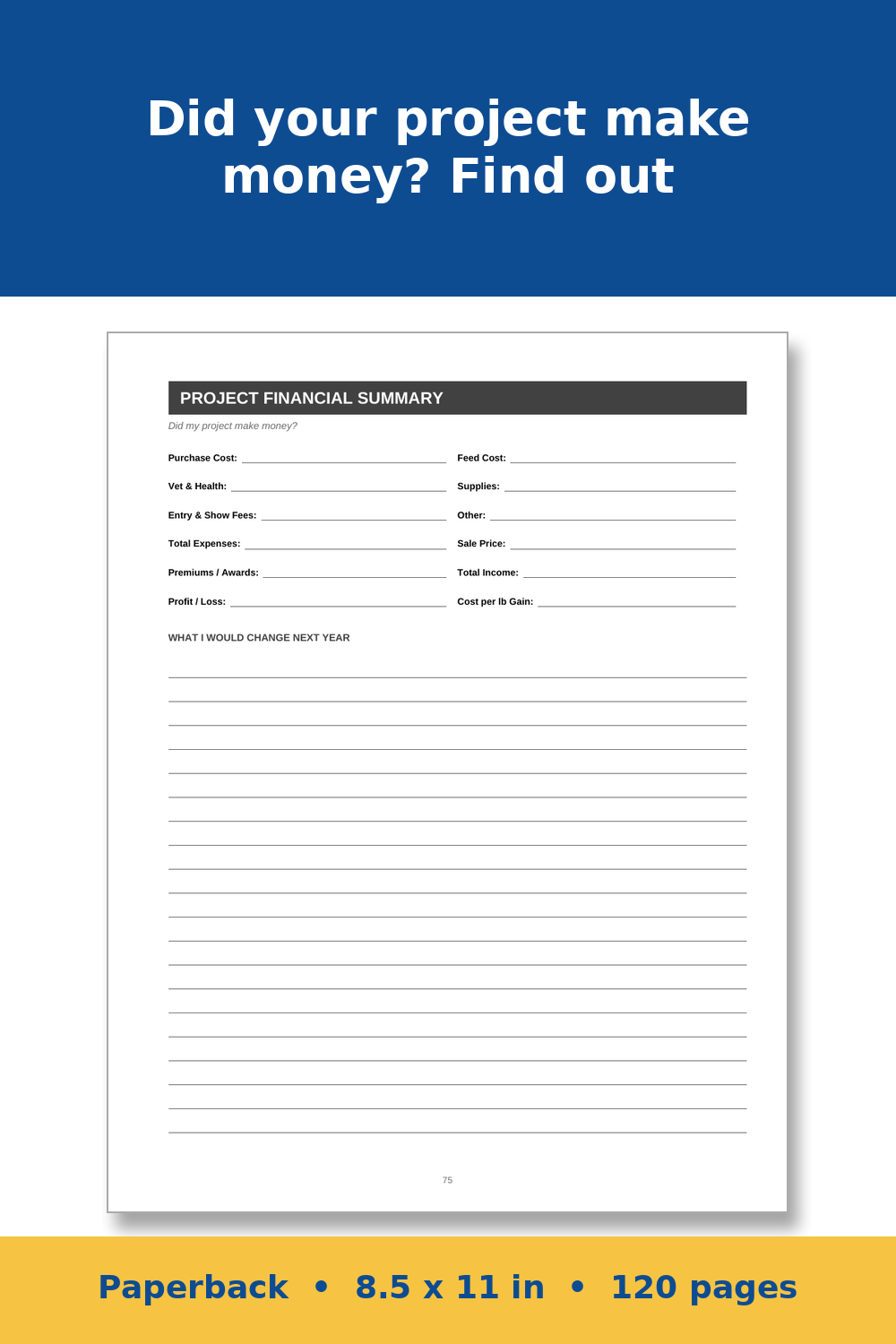 Livestock Show Project Record Book – inside page