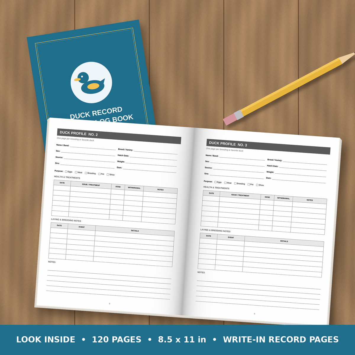 Duck Record Keeping Log Book – inside pages spread