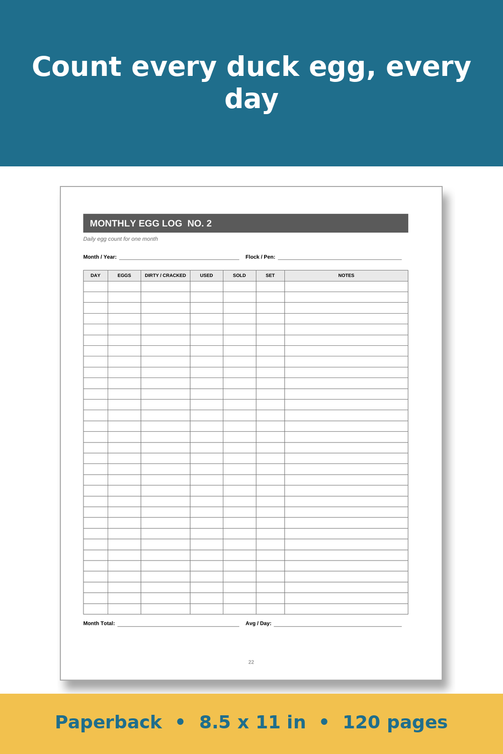 Duck Record Keeping Log Book – inside page