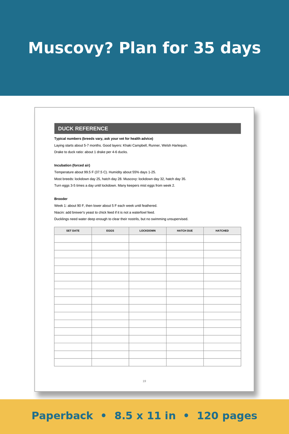 Duck Record Keeping Log Book – inside page