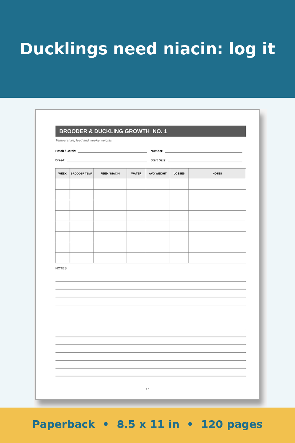 Duck Record Keeping Log Book – inside page