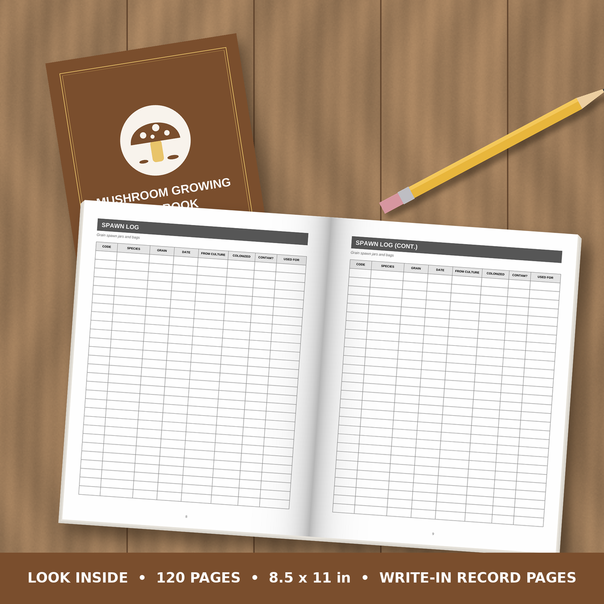 Mushroom Growing Log Book – inside pages spread