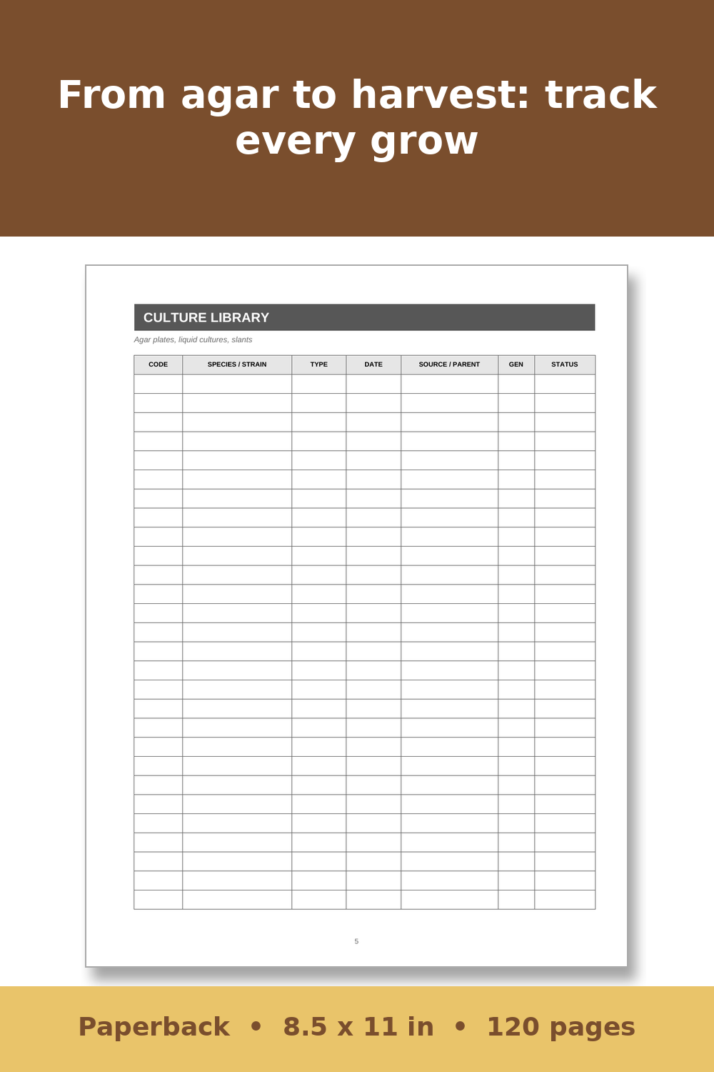 Mushroom Growing Log Book – inside page