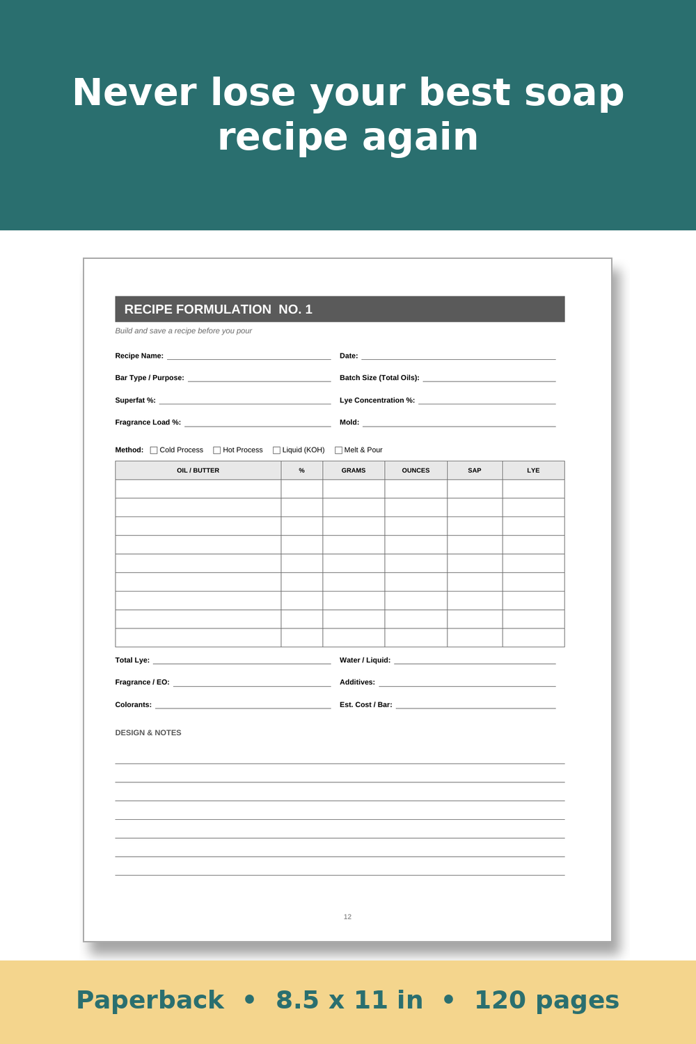 Soap Making Log Book – inside page