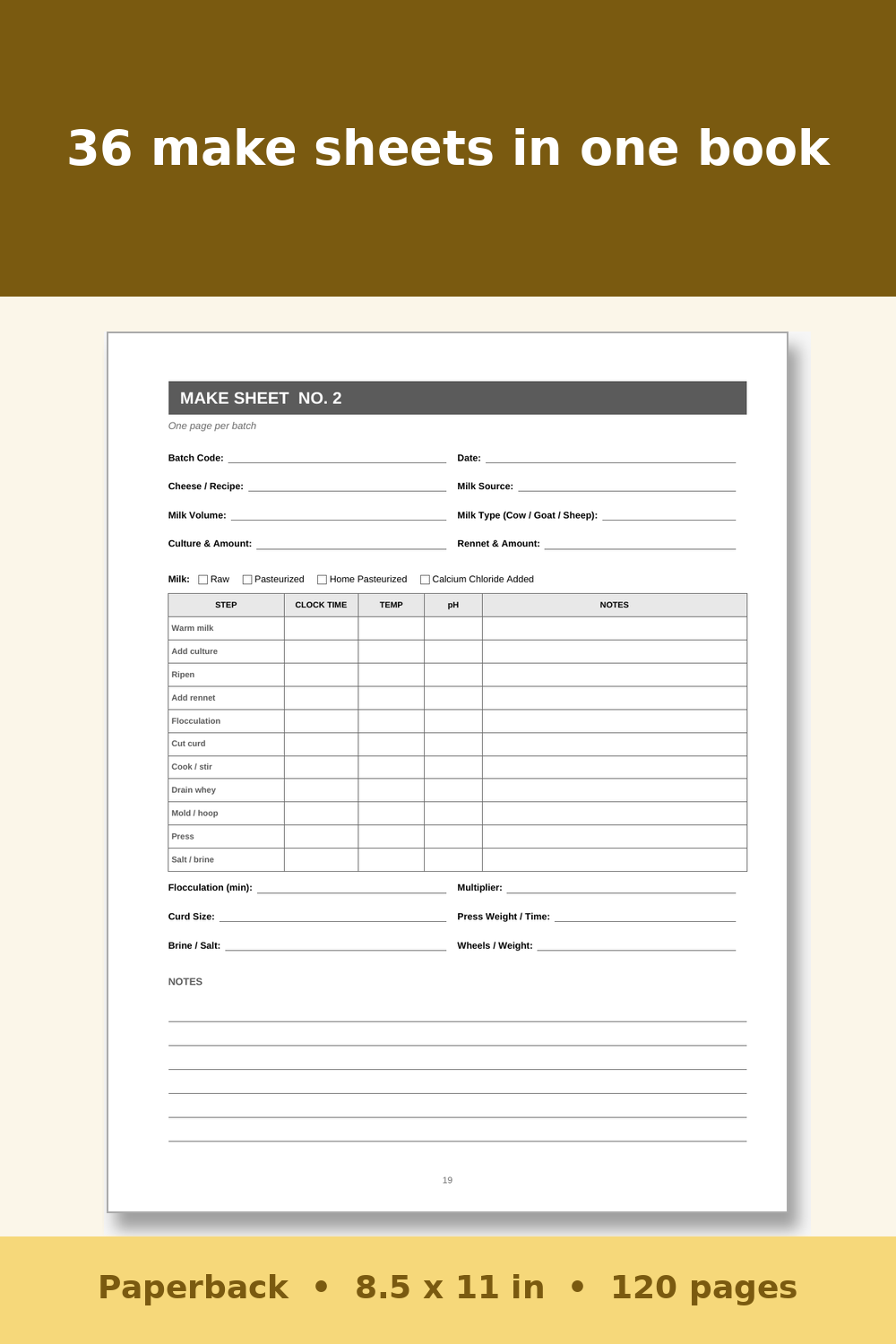 Cheese Making Log Book – inside page