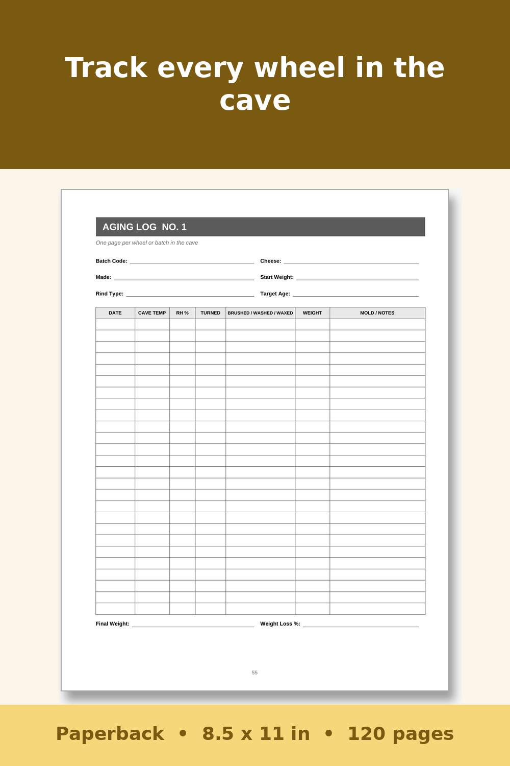 Cheese Making Log Book – inside page
