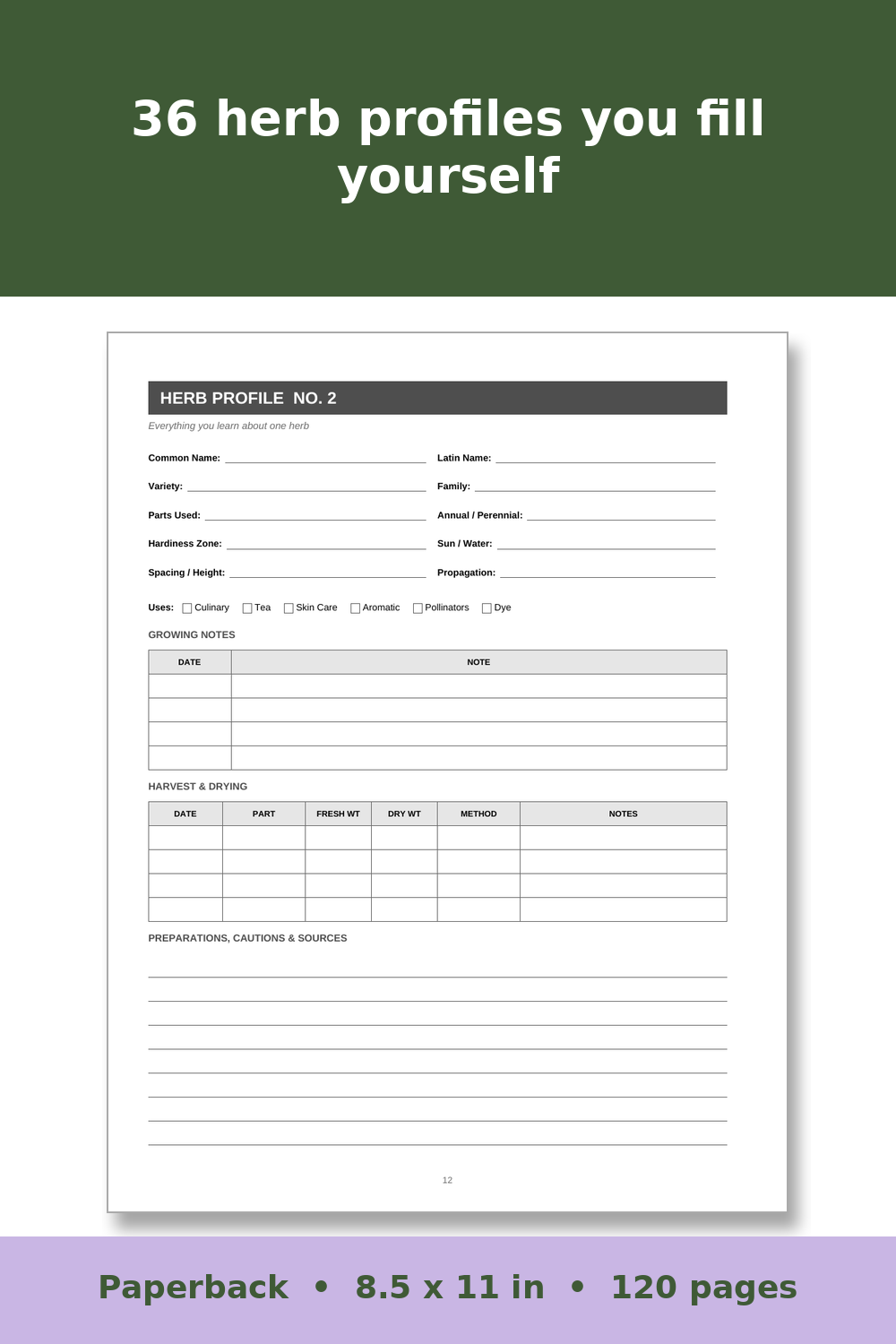 Herb Garden and Apothecary Log Book – inside page