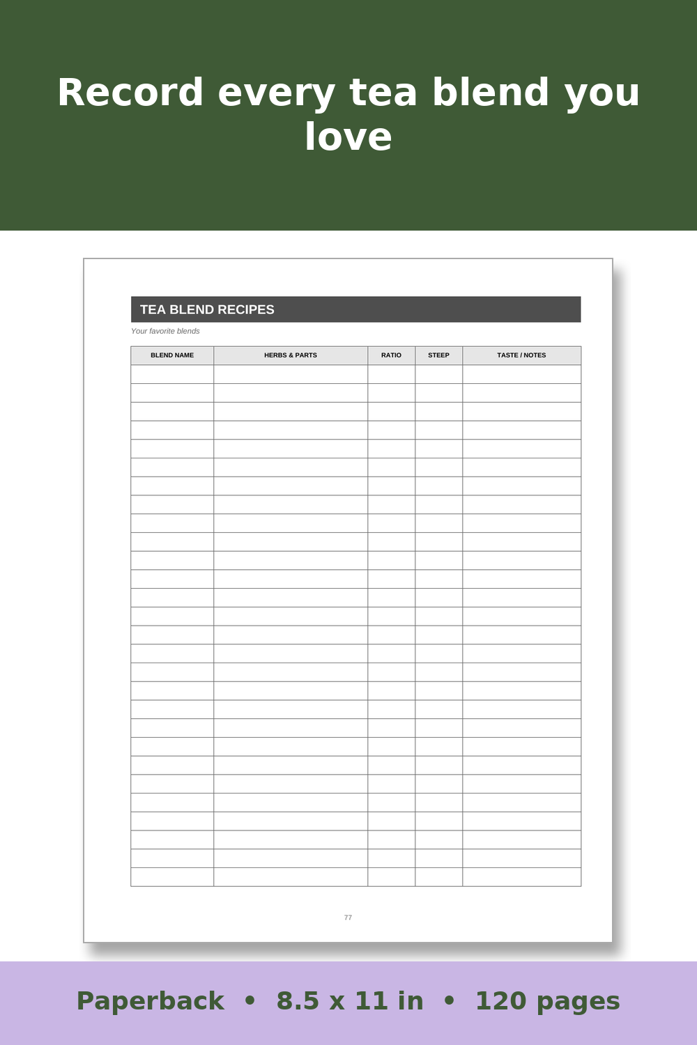 Herb Garden and Apothecary Log Book – inside page