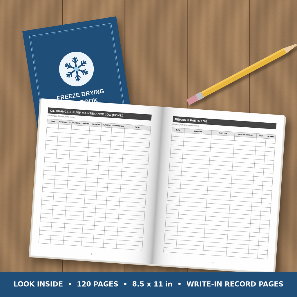 Freeze Drying Log Book – inside pages spread
