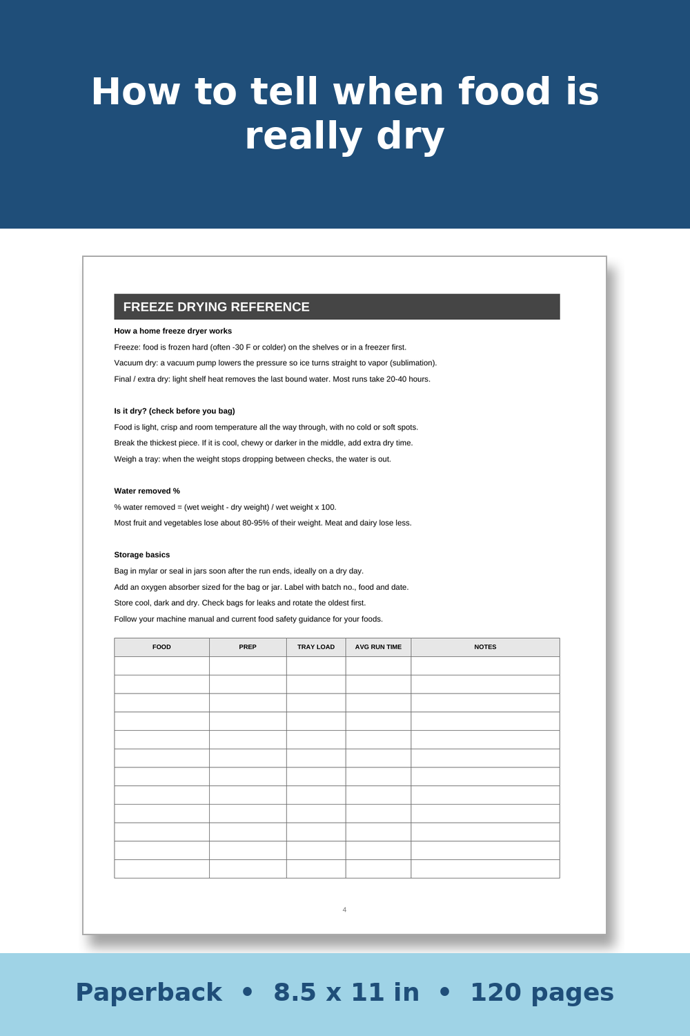 Freeze Drying Log Book – inside page