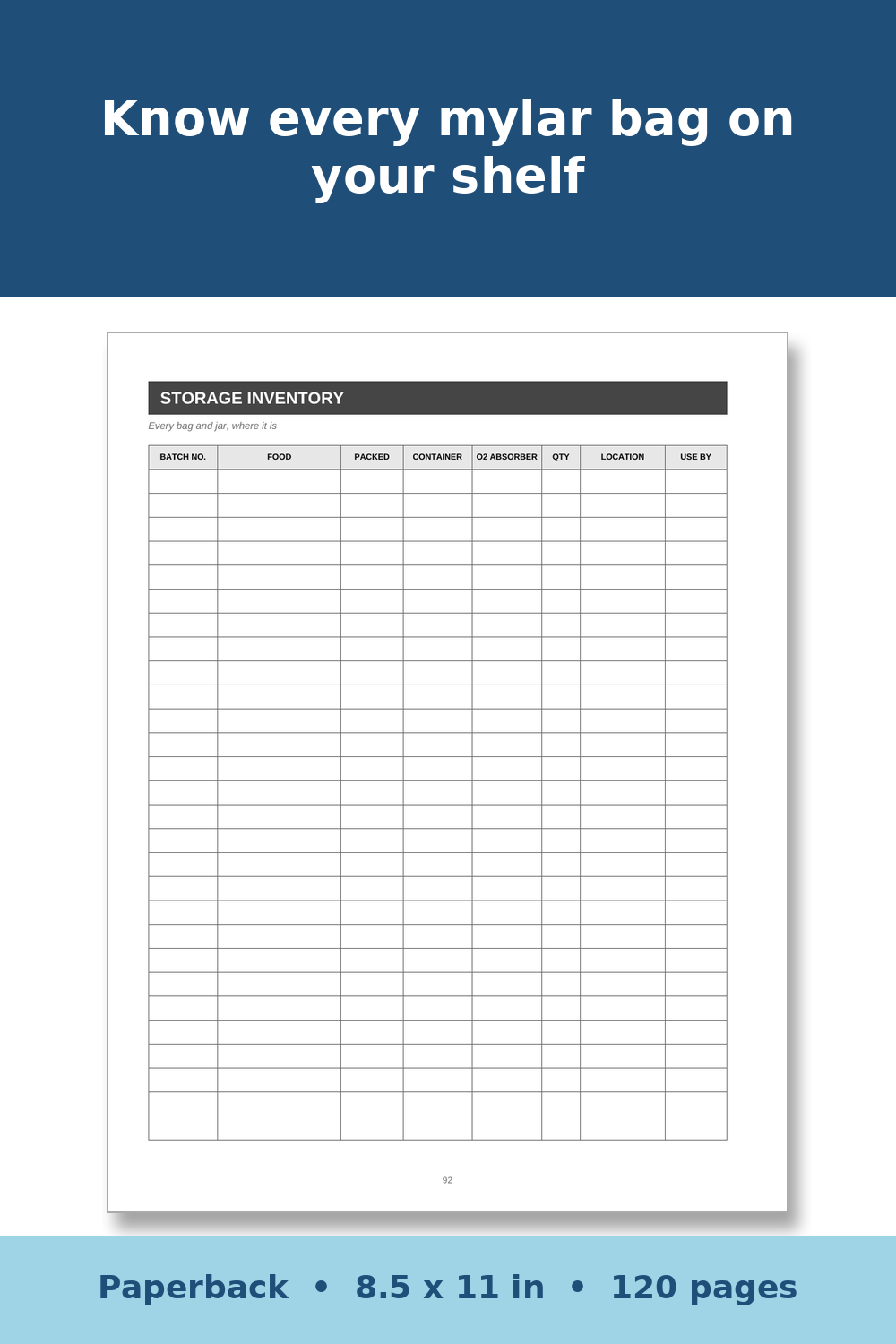 Freeze Drying Log Book – inside page