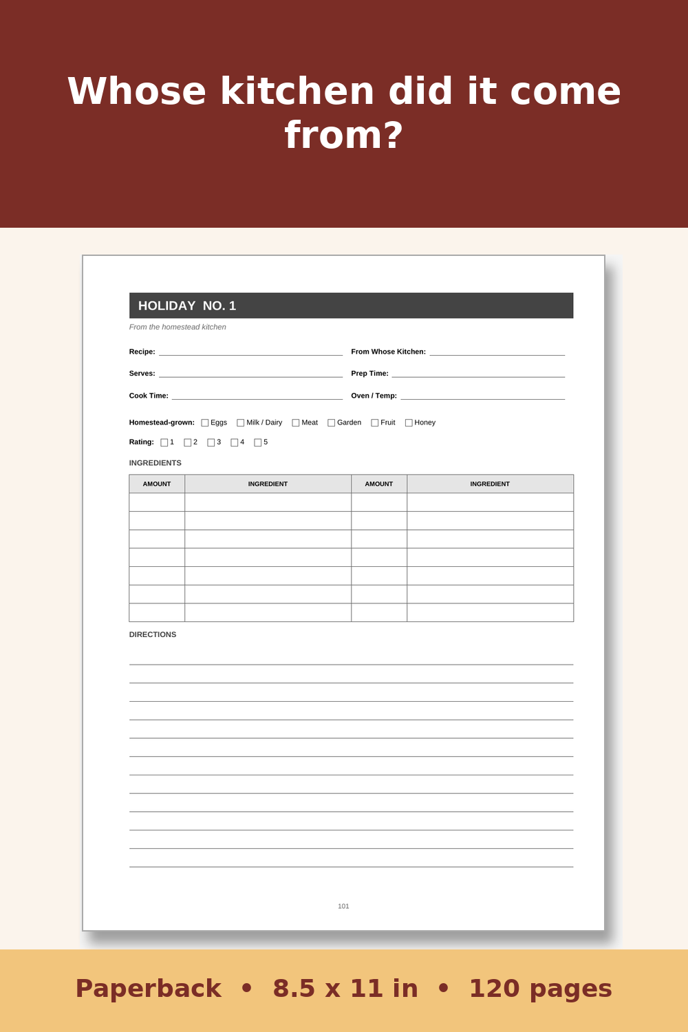 Homestead Kitchen Recipe Book – inside page