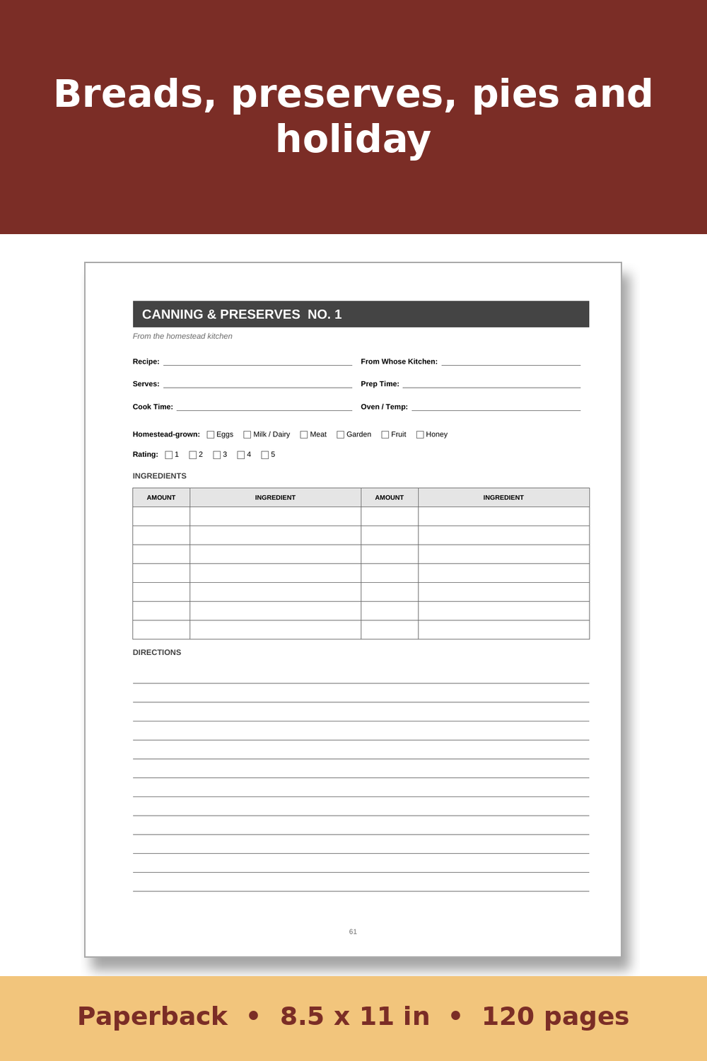 Homestead Kitchen Recipe Book – inside page