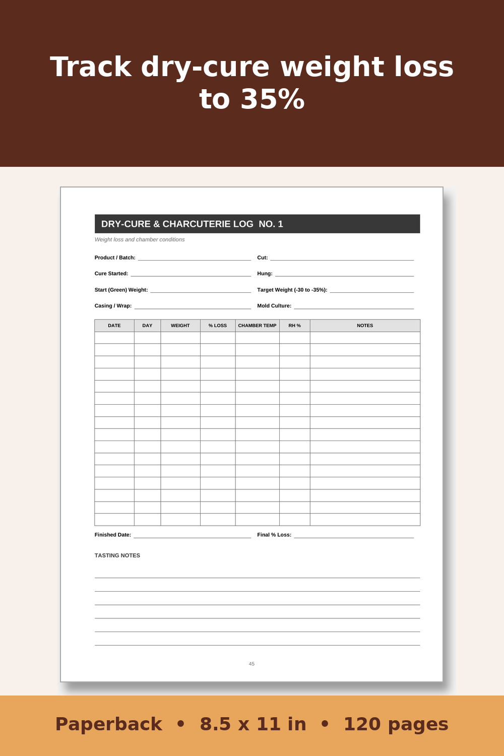 Smokehouse and Home Butchering Log Book – inside page