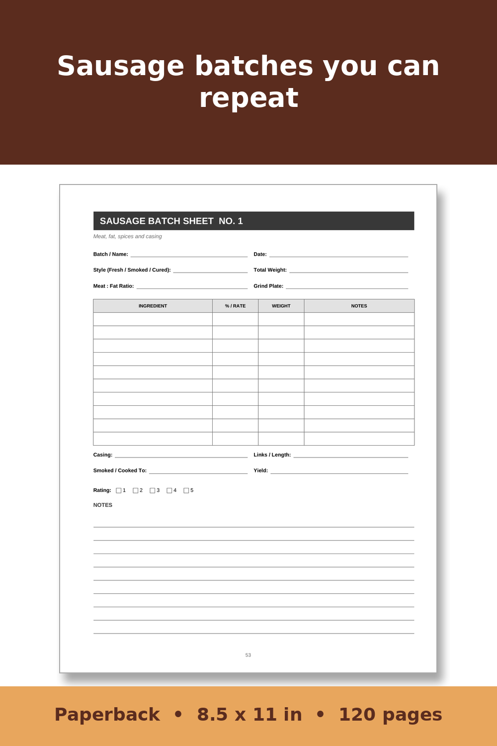 Smokehouse and Home Butchering Log Book – inside page