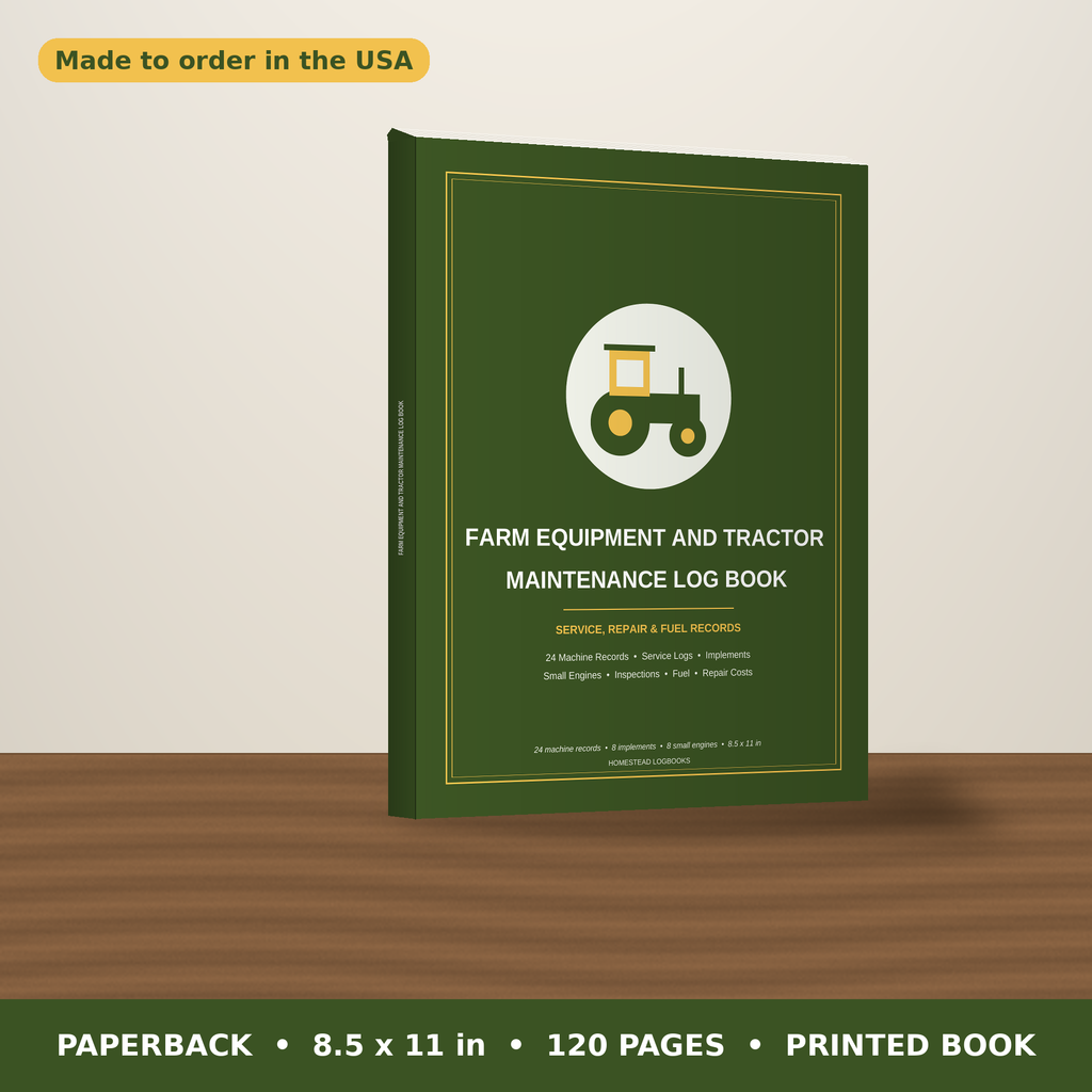 Farm Equipment and Tractor Maintenance Log Book – paperback